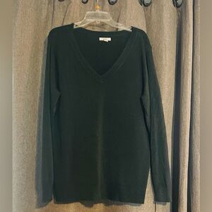 Women's  Olive Green V-Neck Sweater - Sleek Lightweight Knit